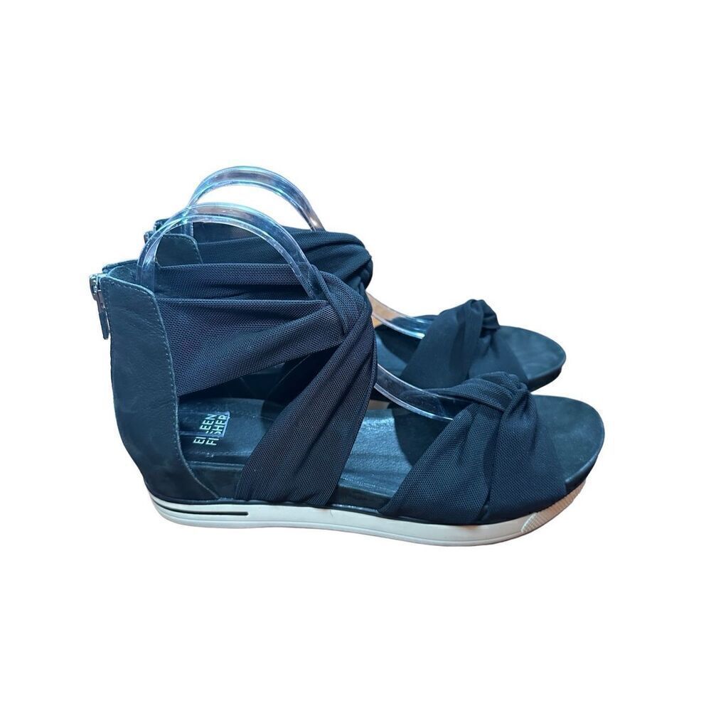 Eileen Fisher Zanya Womens Mesh Wedge Platform Sneakers Sandal Black Sz 9.5